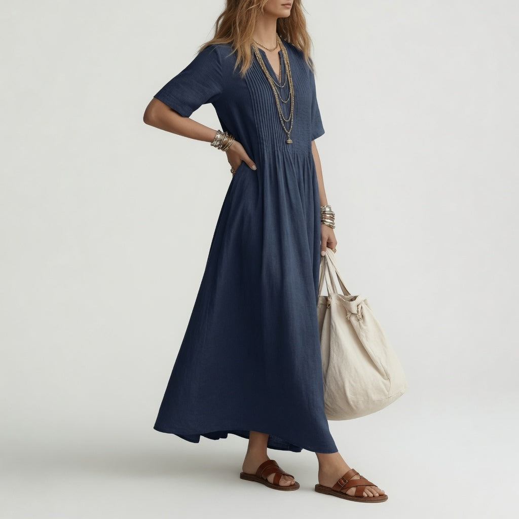 Pélagie™ — Vestido largo de algodón con cuello en V: libertad veraniega