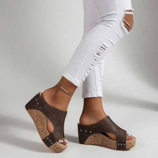 Guillemette™ — Zapatillas de plataforma de corcho con tachuelas y estilo bohemio