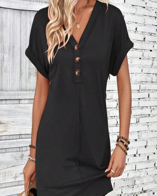 Merly| Vestido con escote en V y Botonadura Frontal