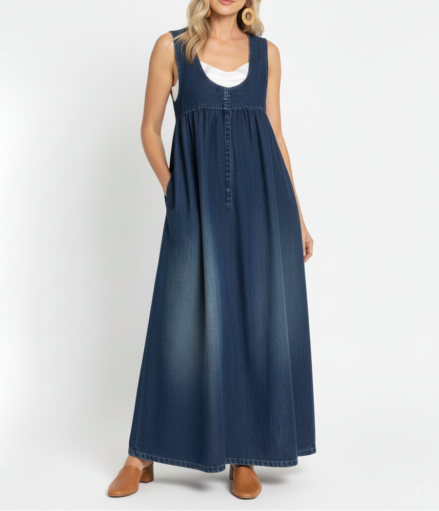 Karen | Vestido largo de denim con lavado vintage y tacto de algodón
