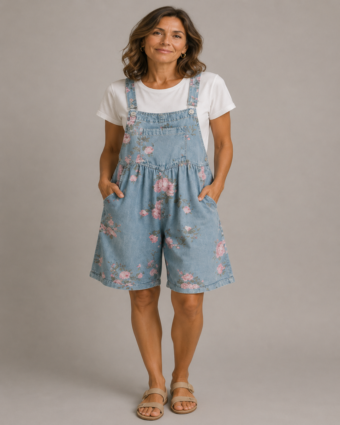 Judy | Mono de denim estampado de flores con lavado vintage