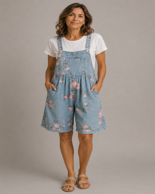 Judy | Mono de denim estampado de flores con lavado vintage