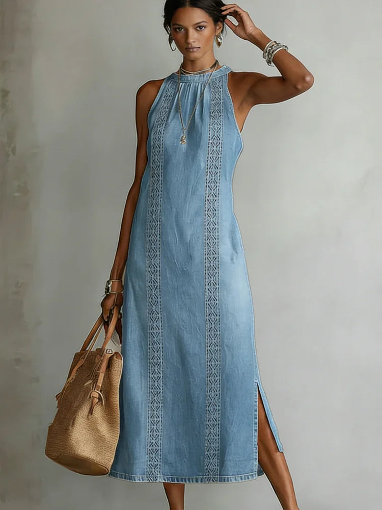Julia | Vestido retro de denim con encaje