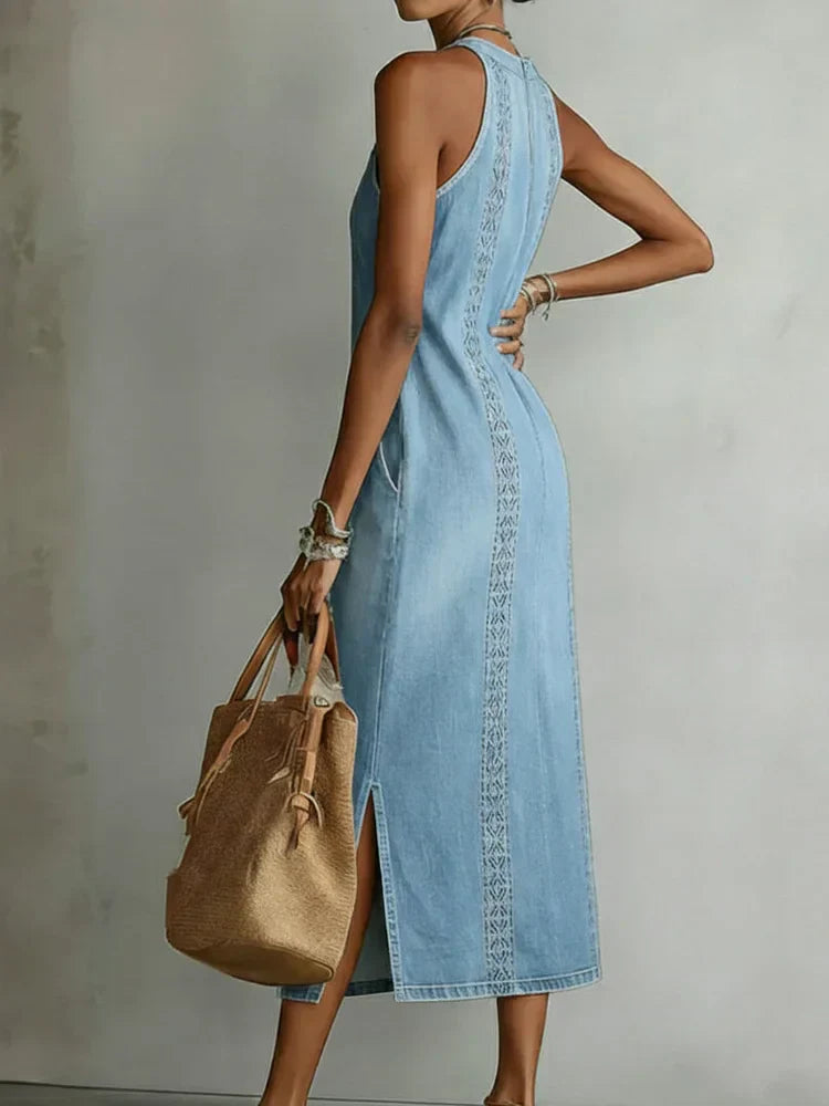 Julia | Vestido retro de denim con encaje