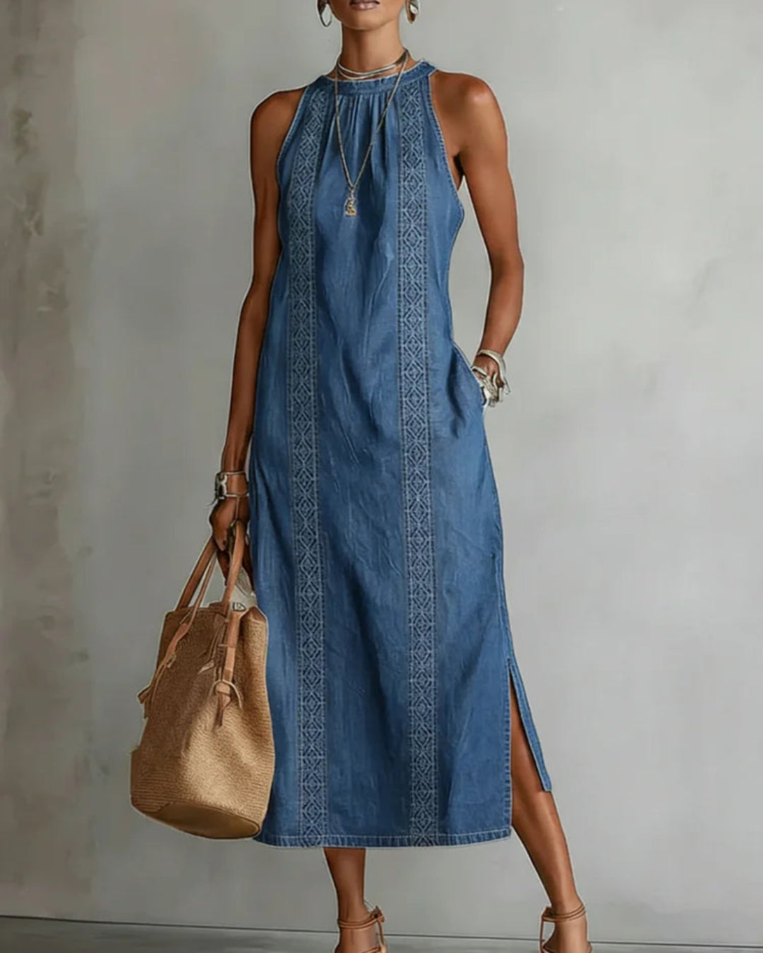 Julia | Vestido retro de denim con encaje
