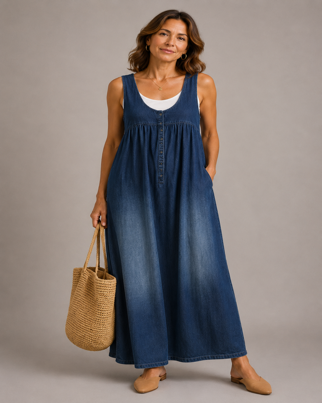 Karen | Vestido largo de denim con lavado vintage y tacto de algodón