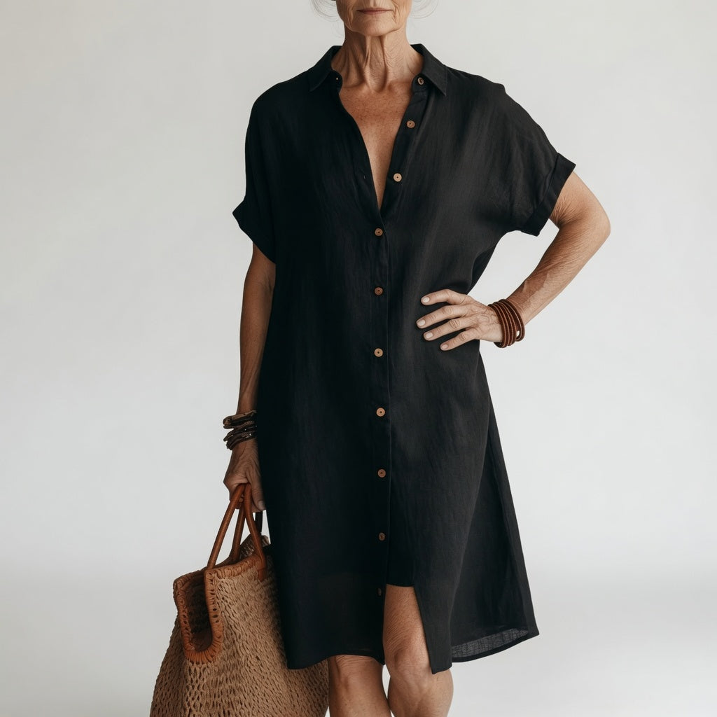 Timéa™ — Vestido camisero midi transpirable con elegancia parisina