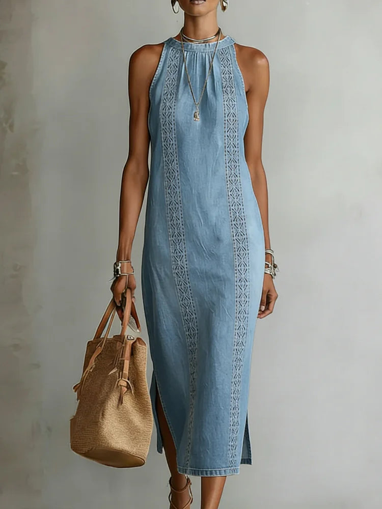 Julia | Vestido retro de denim con encaje