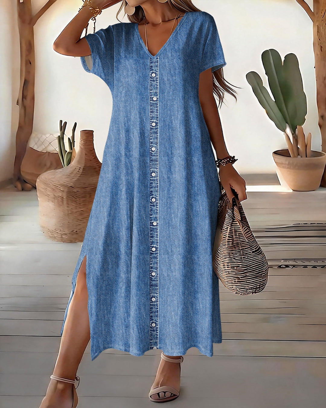 Helen | Vestido de denim retro de corte elegante