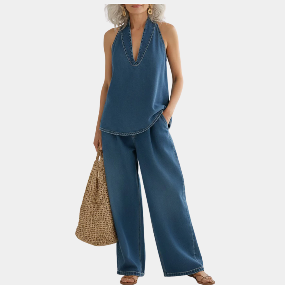 Ivy | Conjunto de dos piezas con efecto denim lavado vintage