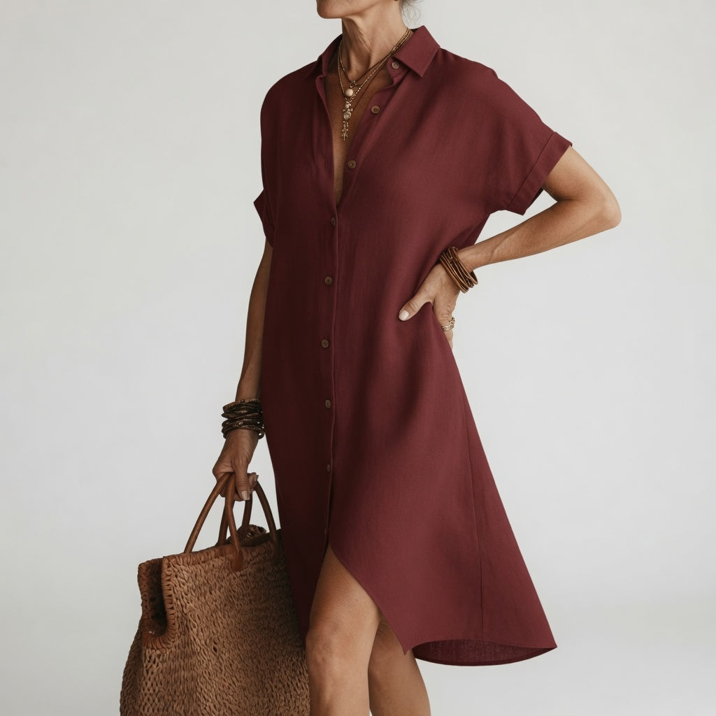 Timéa™ — Vestido camisero midi transpirable con elegancia parisina