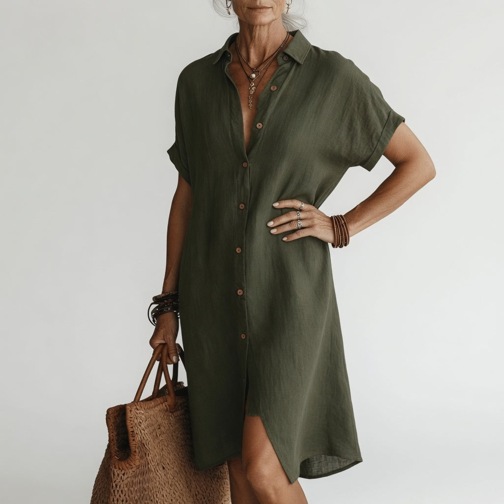 Timéa™ — Vestido camisero midi transpirable con elegancia parisina