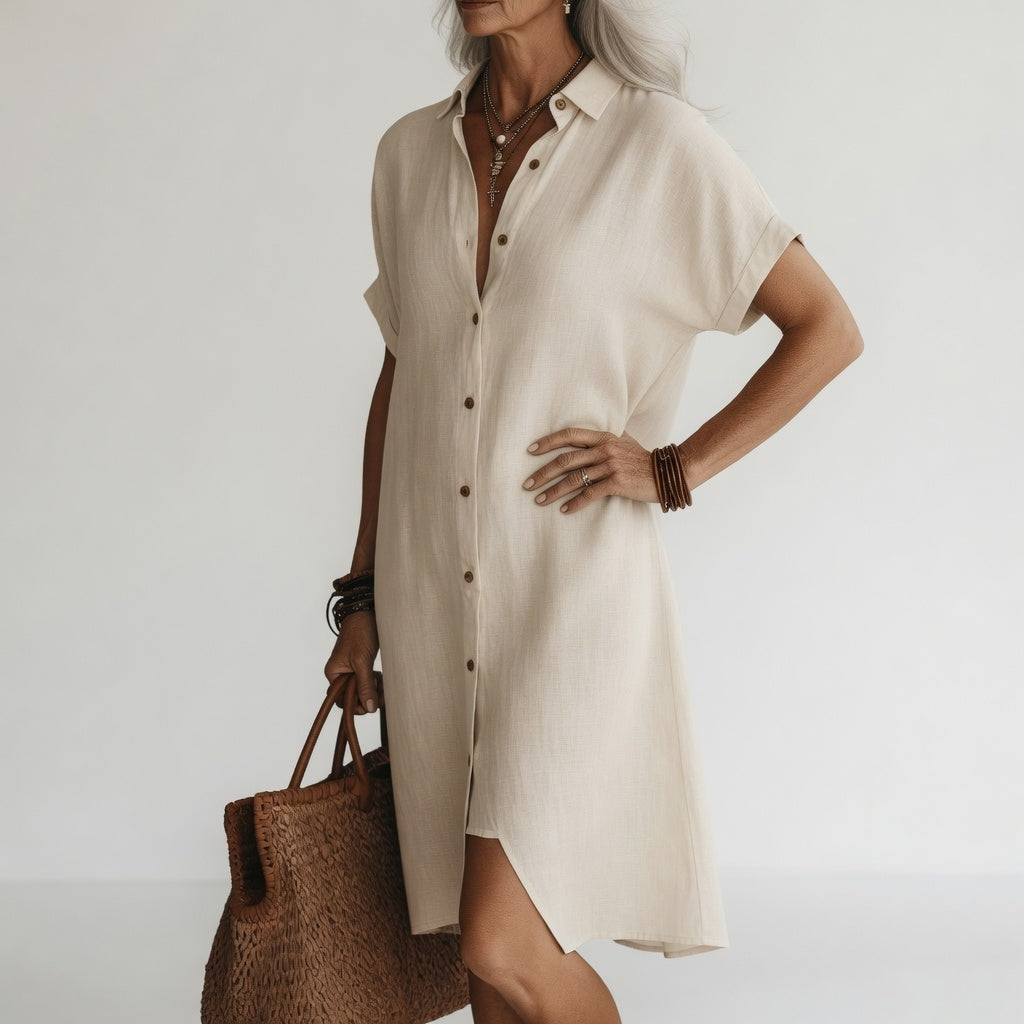 Timéa™ — Vestido camisero midi transpirable con elegancia parisina