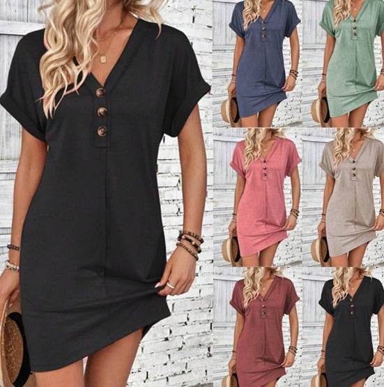 Merly| Vestido con escote en V y Botonadura Frontal