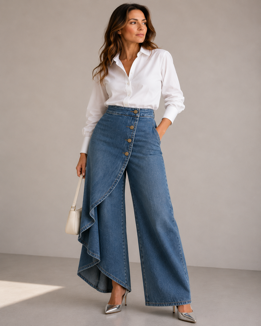 Sophie| Falda pantalón vaquera asimétrica de corte amplio
