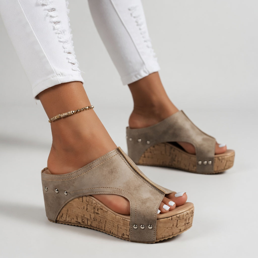 Guillemette™ — Zapatillas de plataforma de corcho con tachuelas y estilo bohemio
