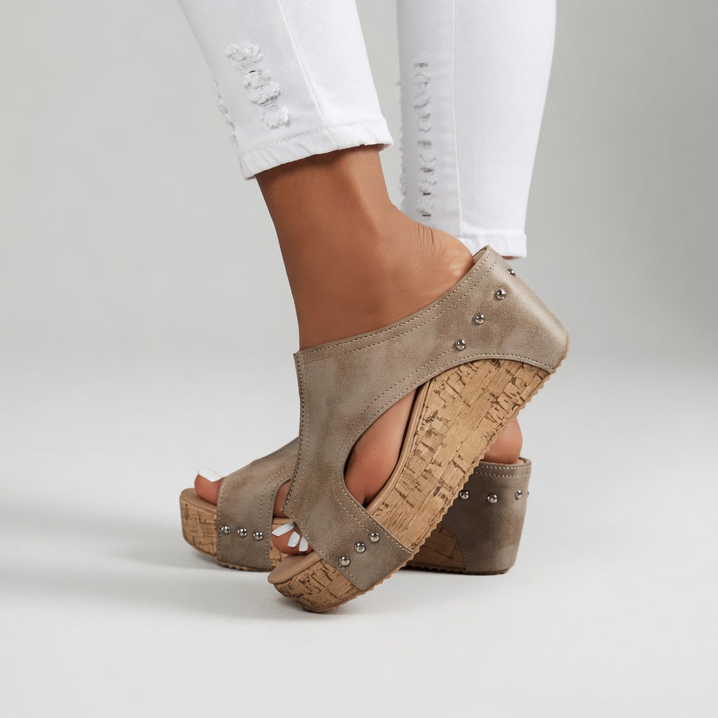 Guillemette™ — Zapatillas de plataforma de corcho con tachuelas y estilo bohemio
