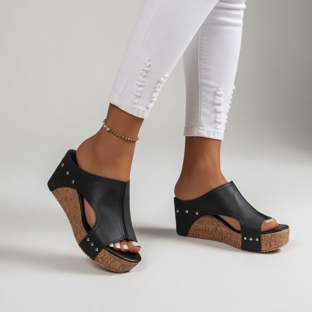 Guillemette™ — Zapatillas de plataforma de corcho con tachuelas y estilo bohemio