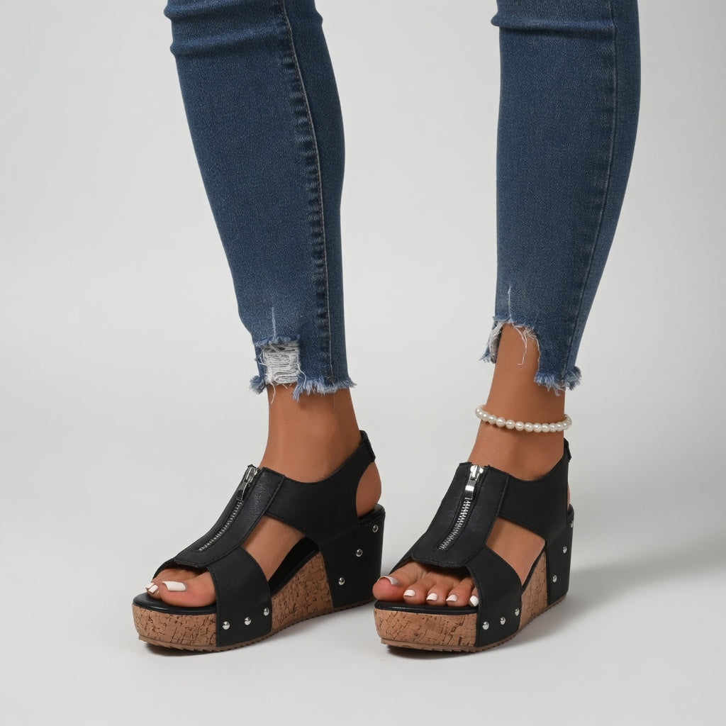 Philomène™ — Sandalia con cuña y remaches, estilo bohemio natural