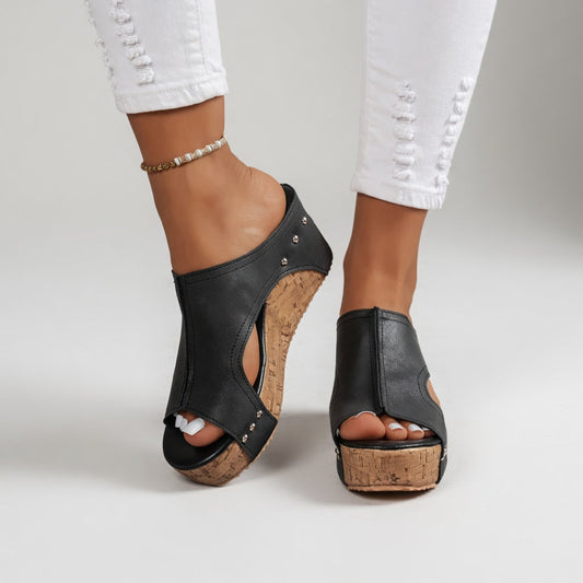 Guillemette™ — Zapatillas de plataforma de corcho con tachuelas y estilo bohemio