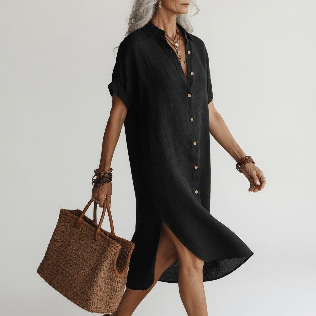 Évanélie™ — Vestido camisero midi de alta calidad, transpirable y con estilo español