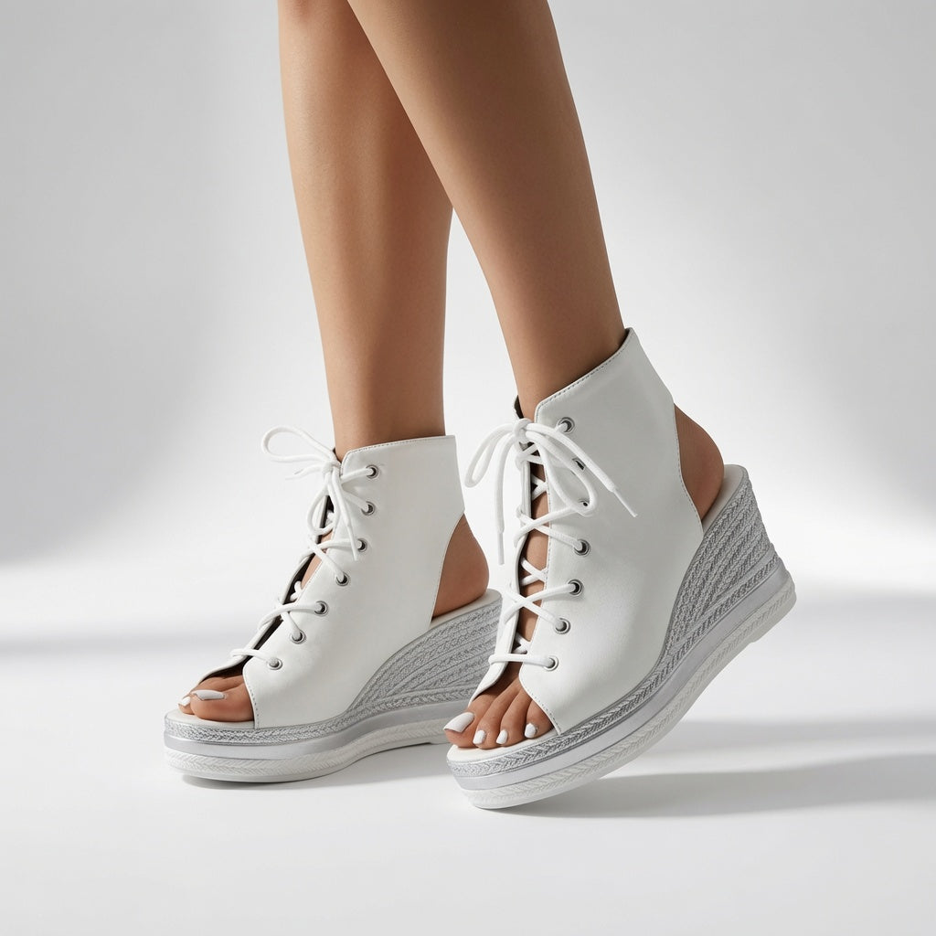 Lacéoline™ — Zapatillas con cuña, puntera abierta y cordones, de estilo urbano