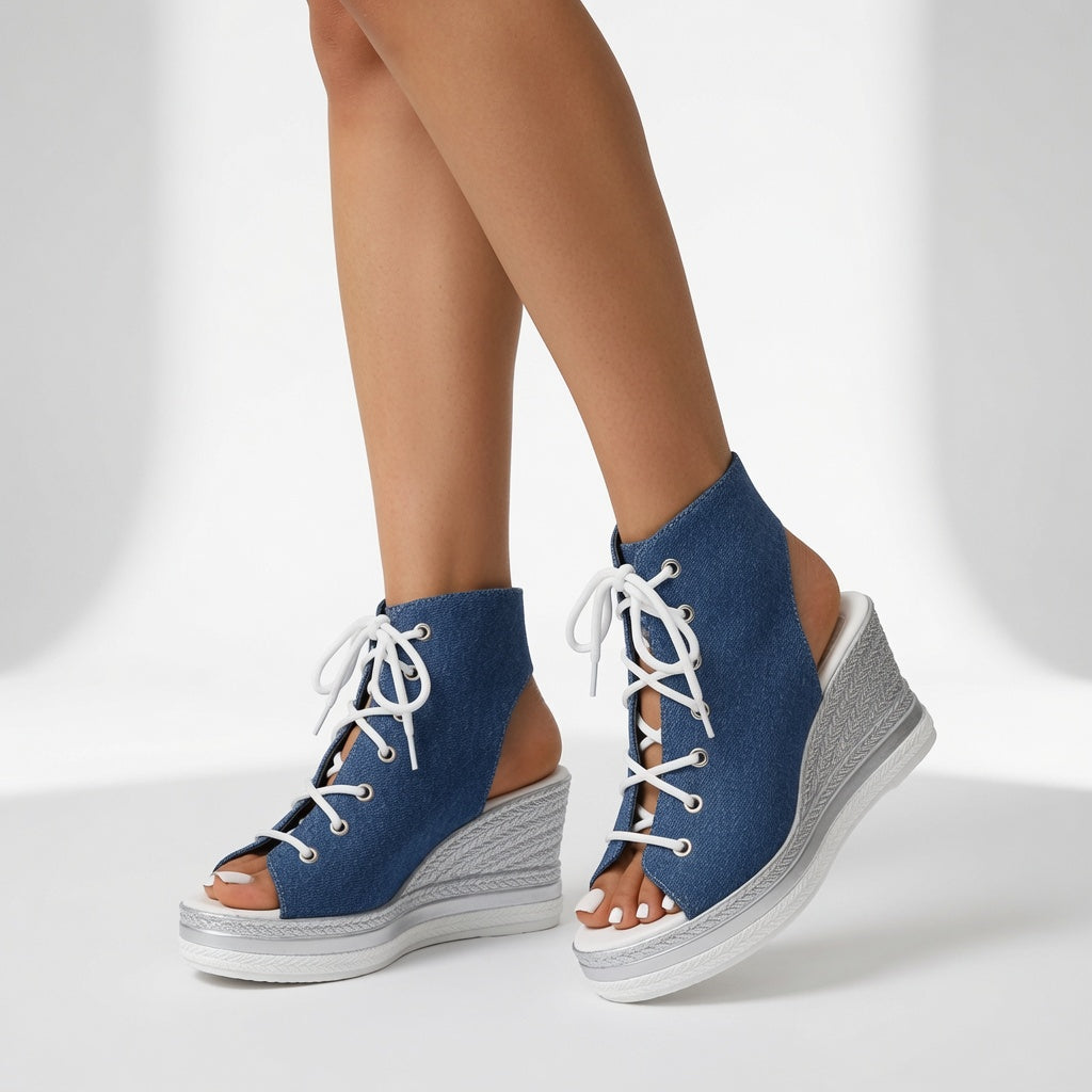 Lacéoline™ — Zapatillas con cuña, puntera abierta y cordones, de estilo urbano