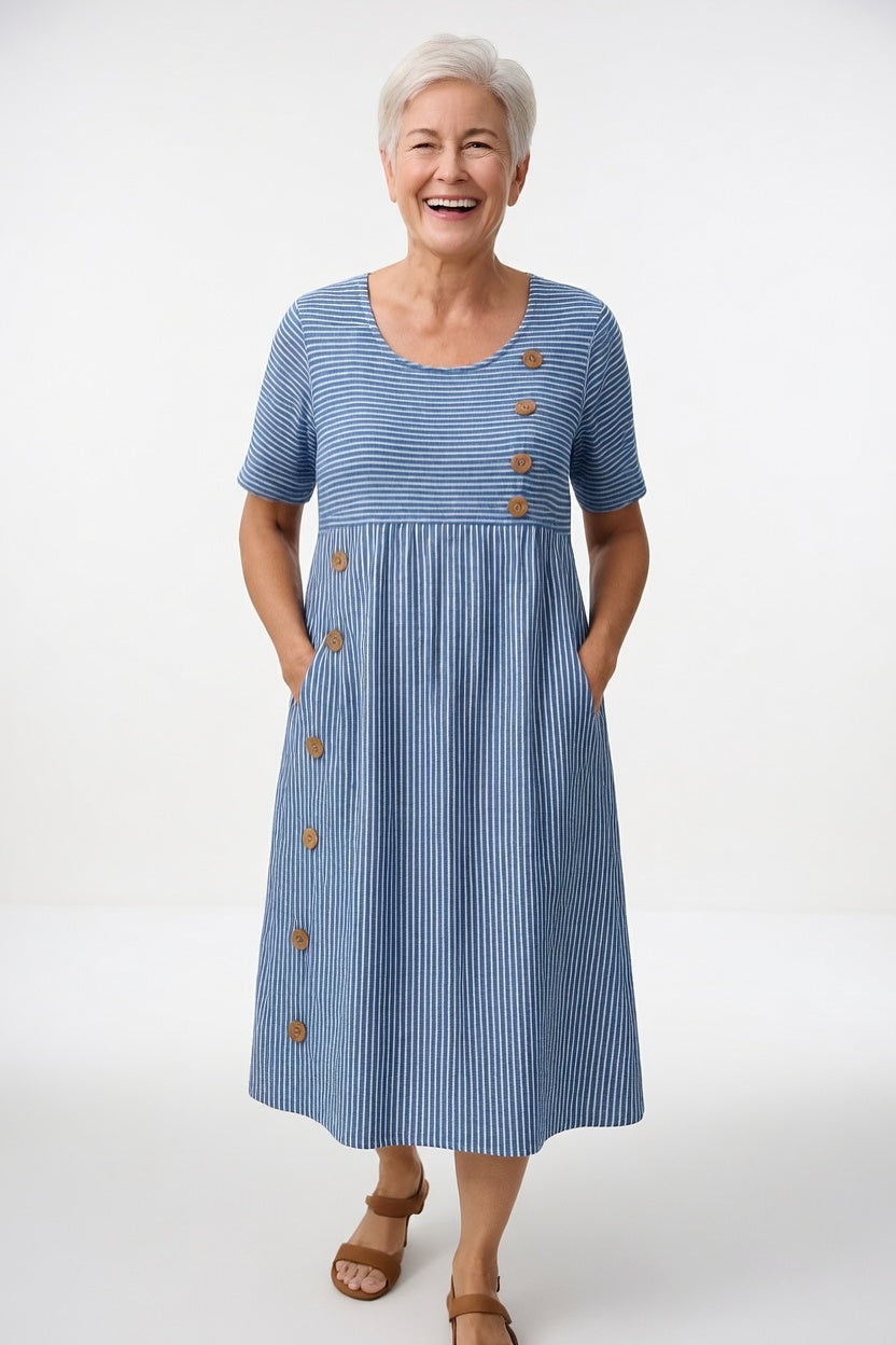 Linéora™ — Vestido fluido a rayas con un encanto veraniego