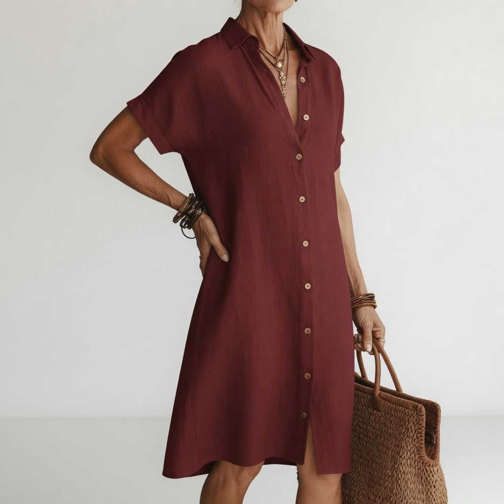 Évanélie™ — Vestido camisero midi de alta calidad, transpirable y con estilo español