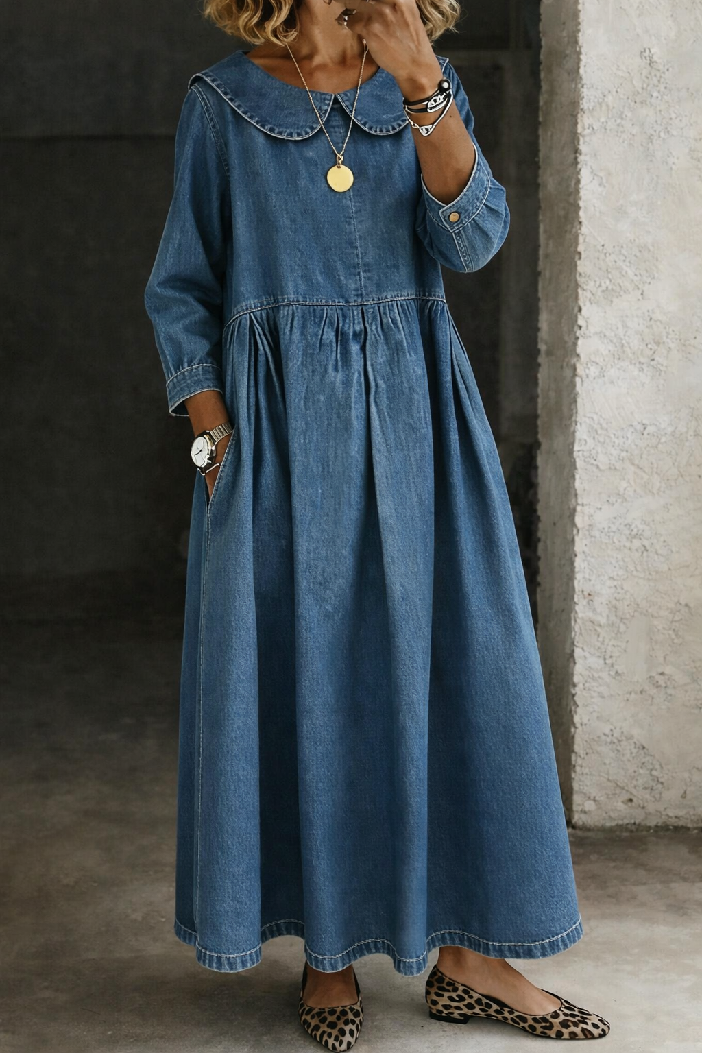 Clara | Vestido vaquero con cuello Claudine