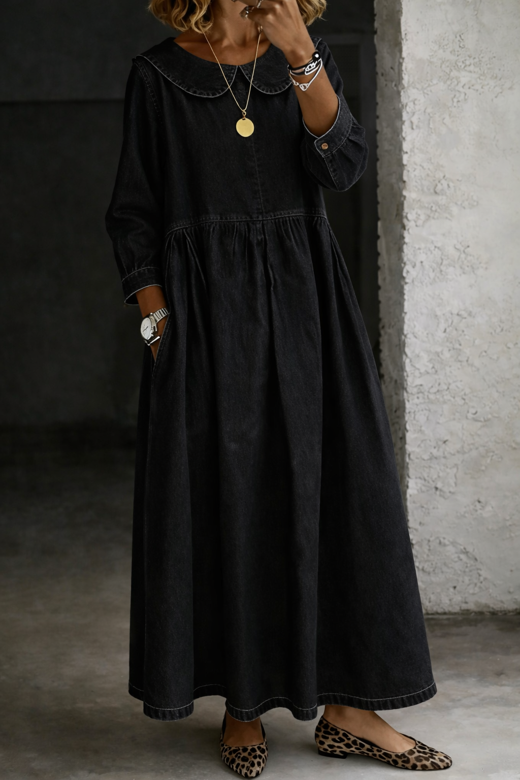 Clara | Vestido vaquero con cuello Claudine