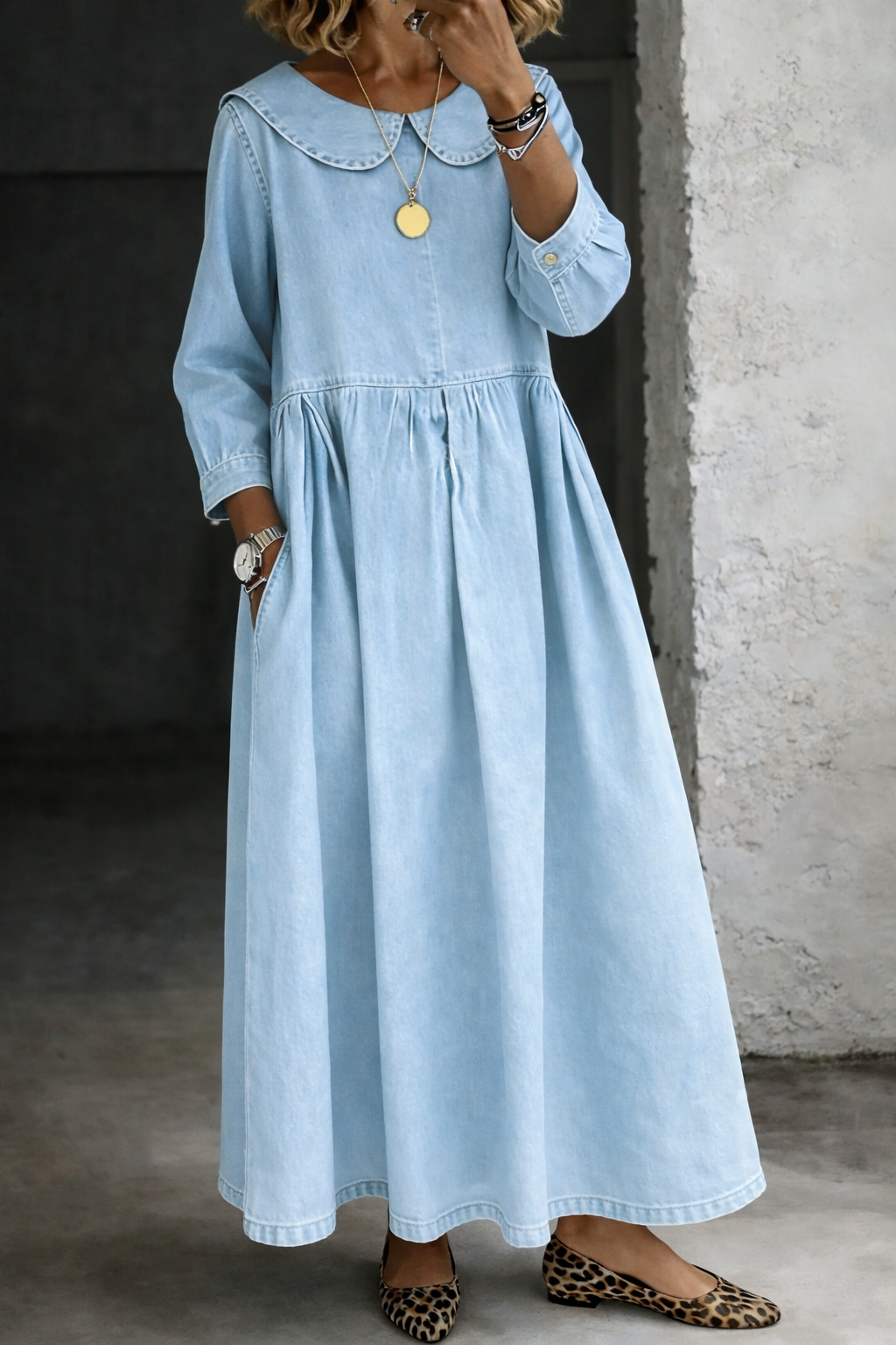 Clara | Vestido vaquero con cuello Claudine