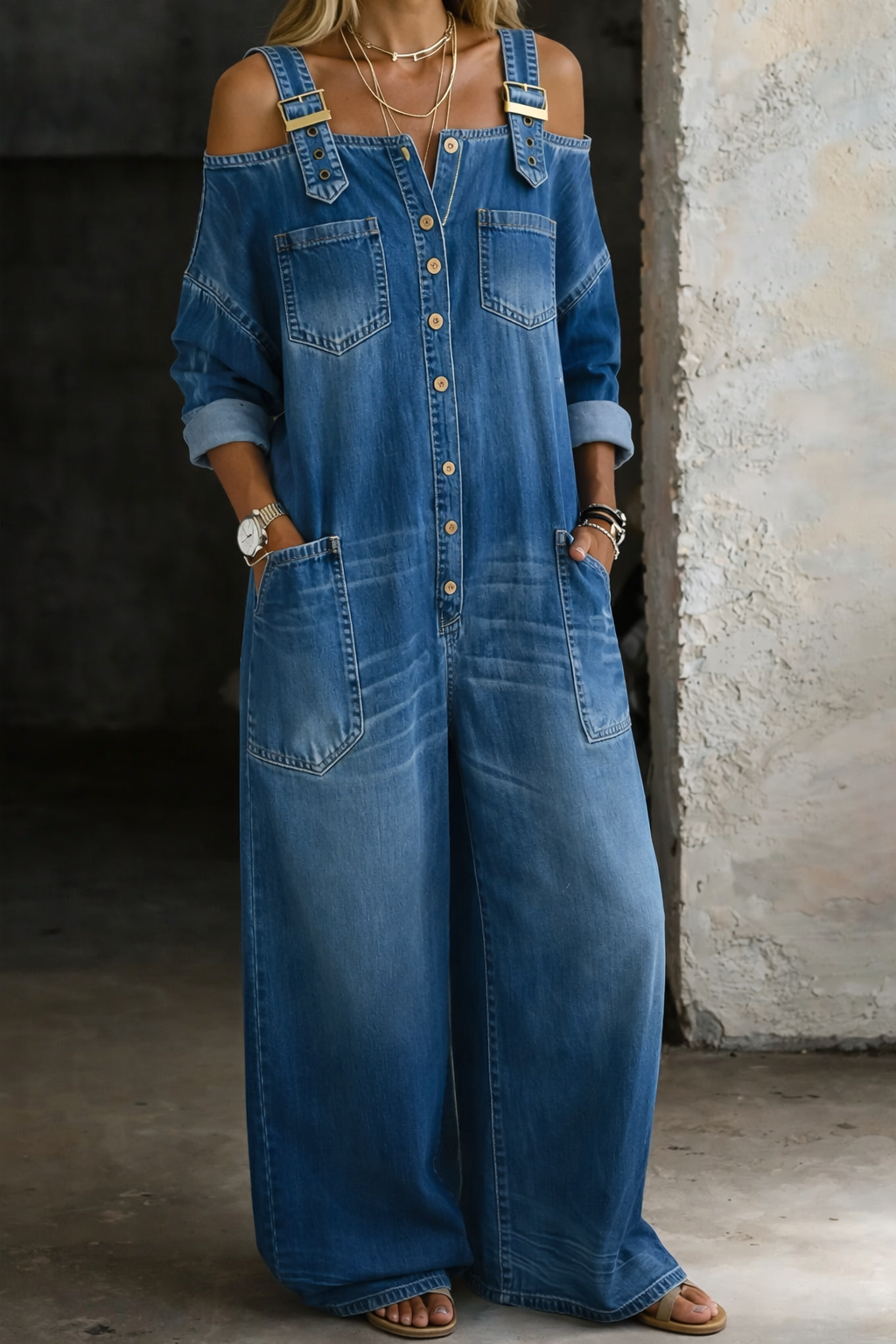 Sophia | Mono de denim con hombros al aire