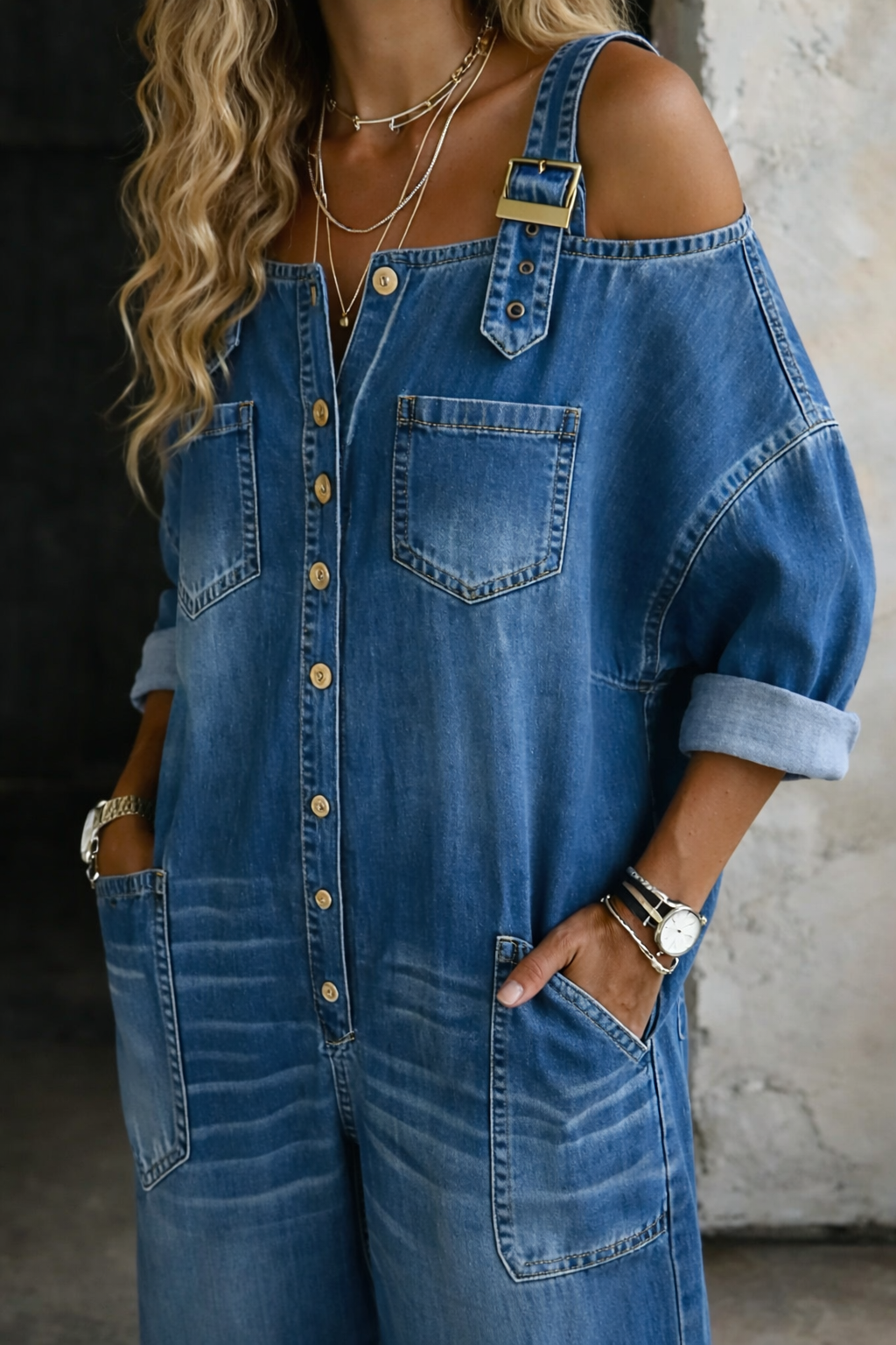 Sophia | Mono de denim con hombros al aire