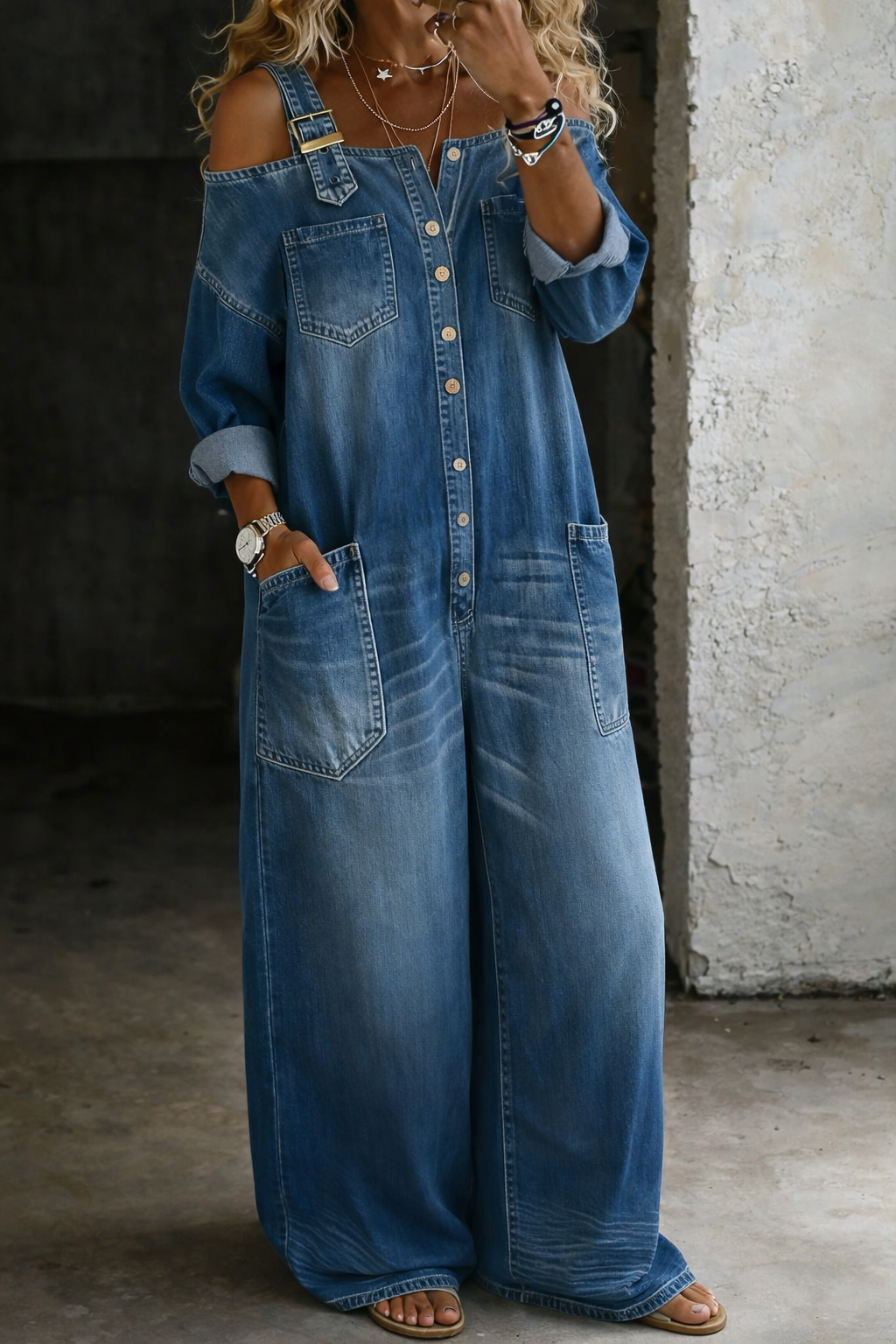 Sophia | Mono de denim con hombros al aire