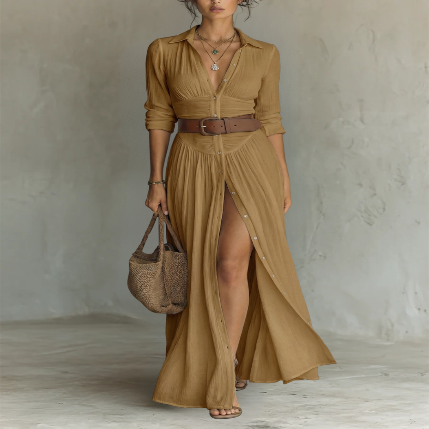 Amélia™ — Elegante vestido largo con cuello de solapa