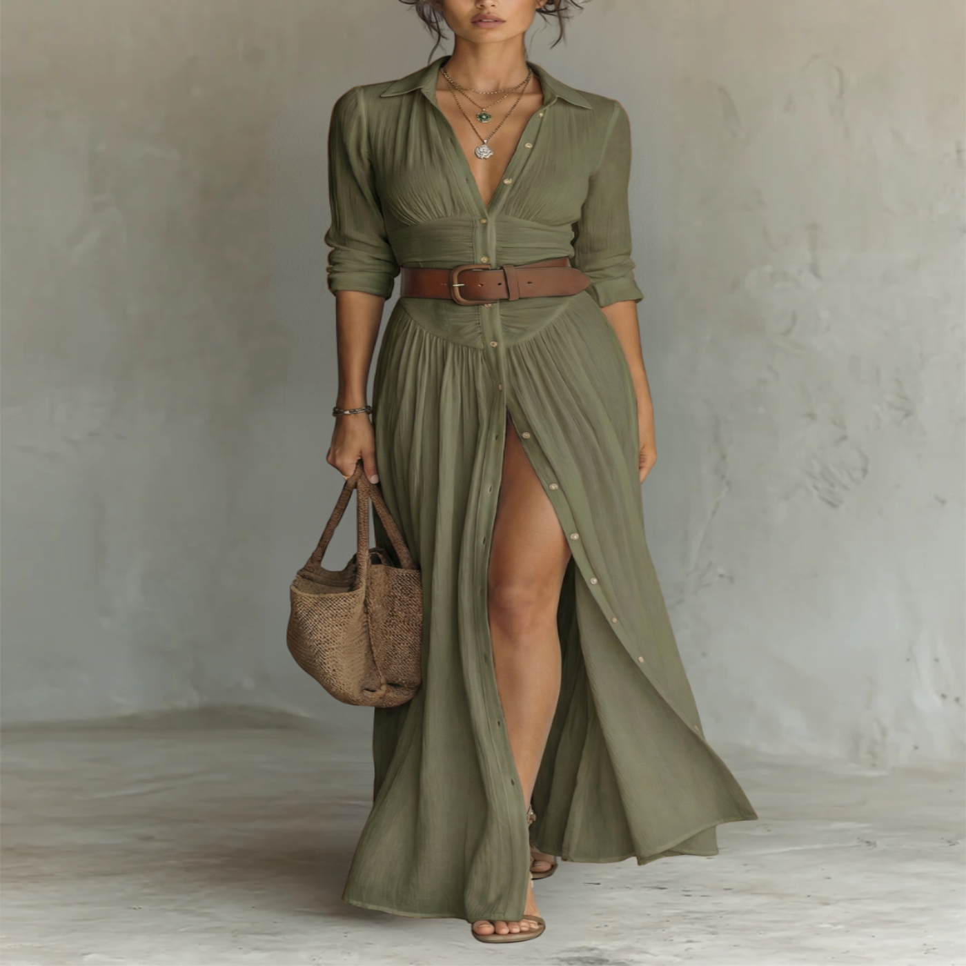 Amélia™ — Elegante vestido largo con cuello de solapa