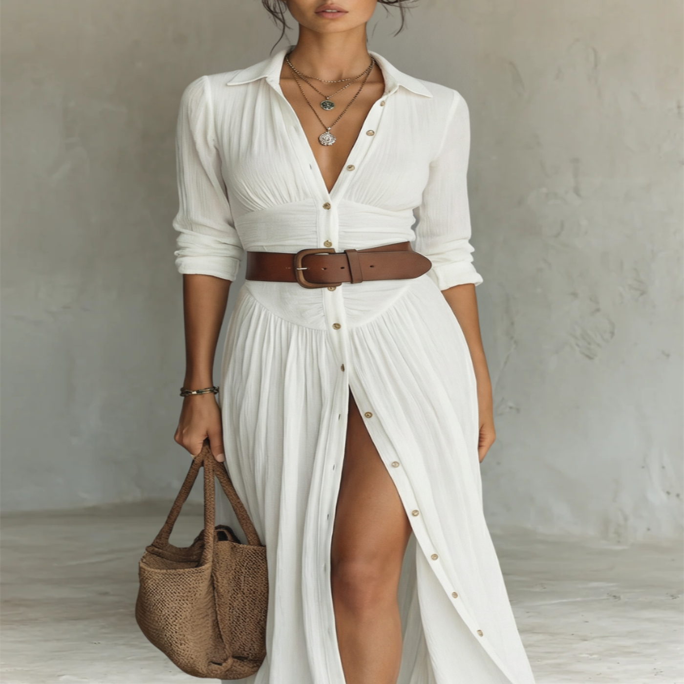Amélia™ — Elegante vestido largo con cuello de solapa