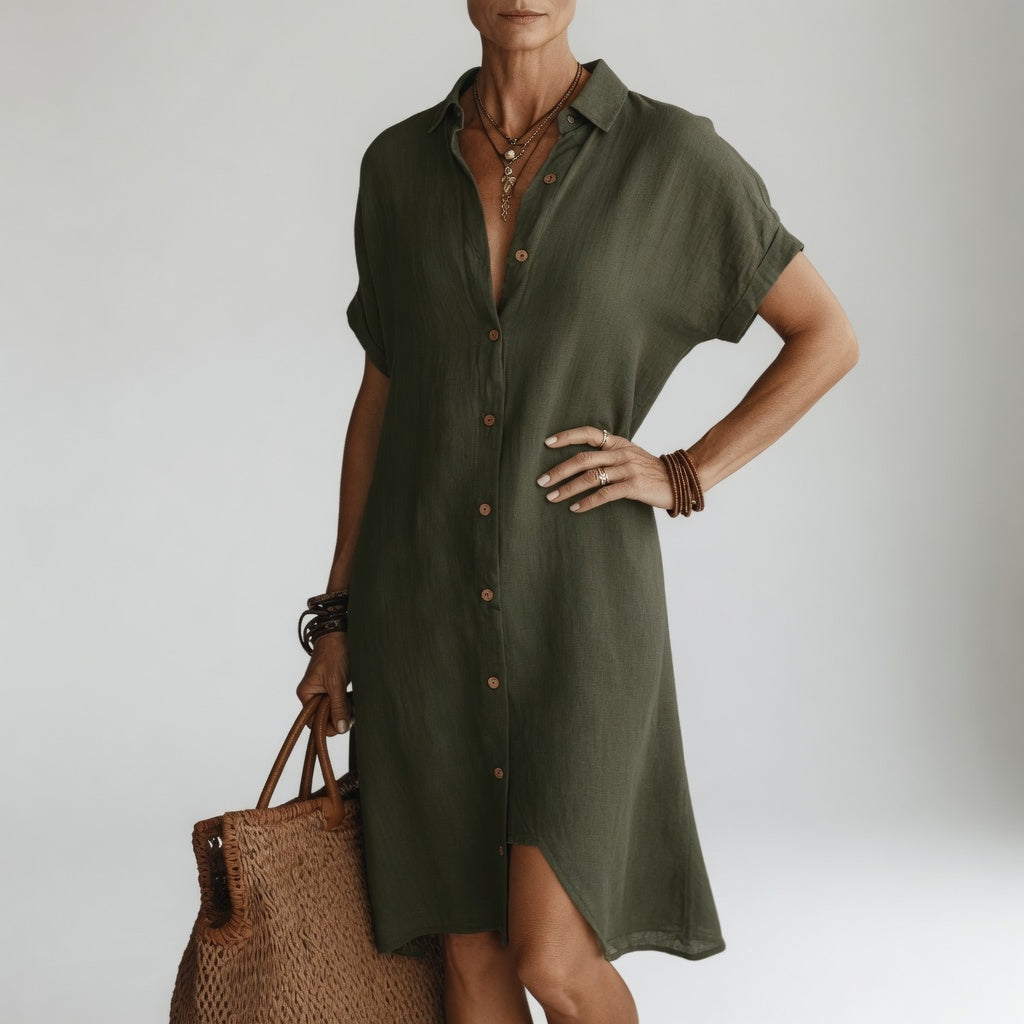 Évanélie™ — Vestido camisero midi de alta calidad, transpirable y con estilo español
