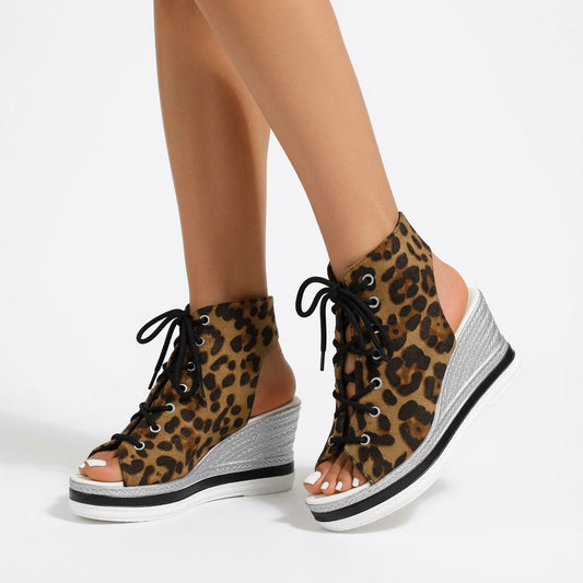 Lacéoline™ — Zapatillas con cuña, puntera abierta y cordones, de estilo urbano