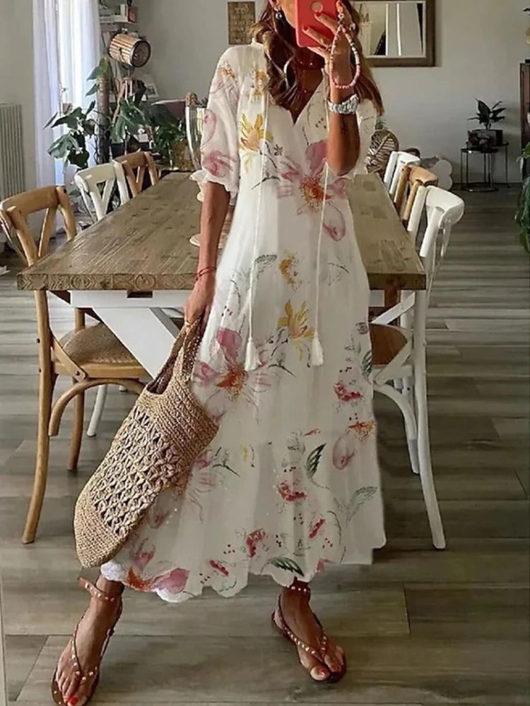 Élodie™ — Elegante vestido largo de terciopelo con estampado floral