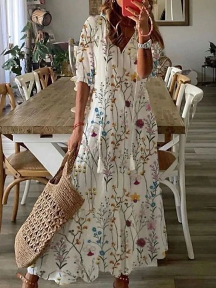 Élodie™ — Elegante vestido largo de terciopelo con estampado floral