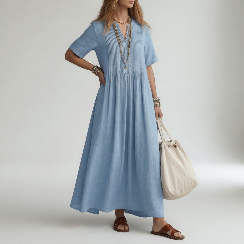 Pélagie™ — Vestido largo de algodón con cuello en V: libertad veraniega