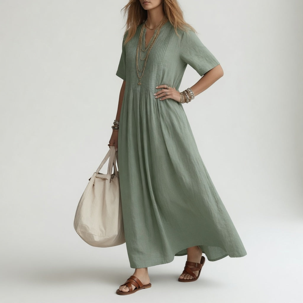 Pélagie™ — Vestido largo de algodón con cuello en V: libertad veraniega