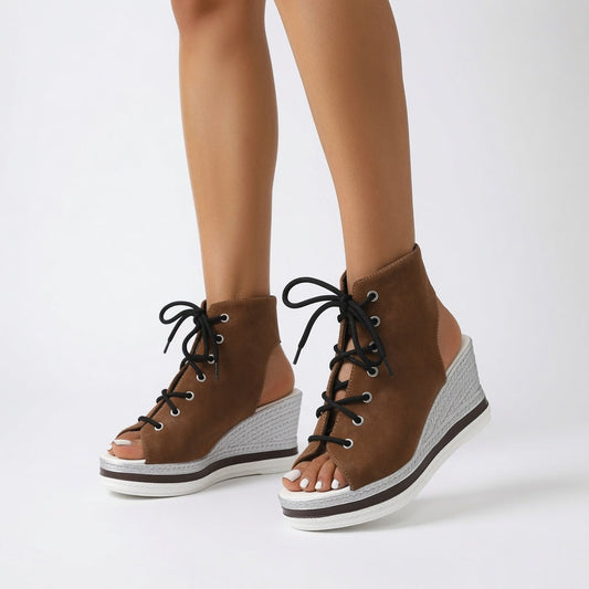 Lacéoline™ — Zapatillas con cuña, puntera abierta y cordones, de estilo urbano