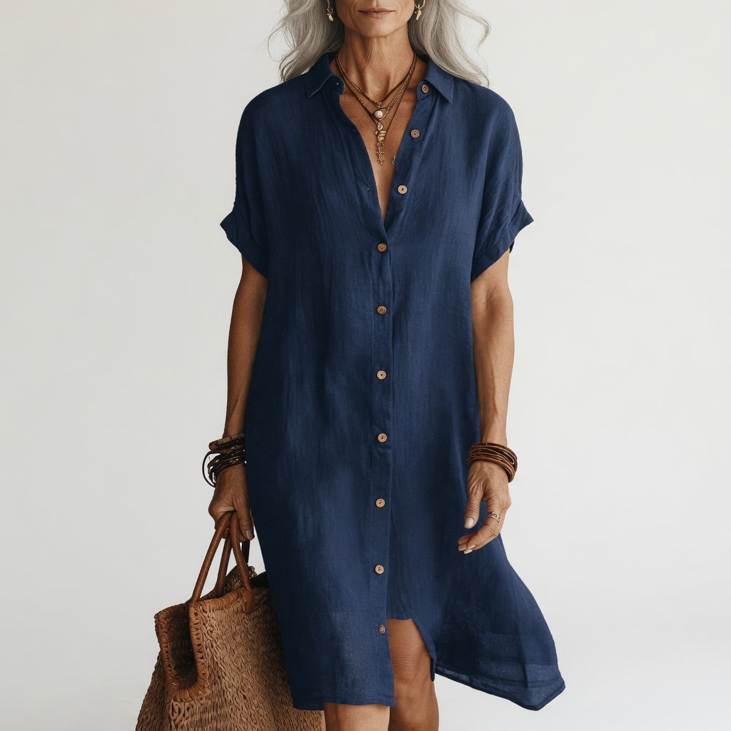 Évanélie™ — Vestido camisero midi de alta calidad, transpirable y con estilo español