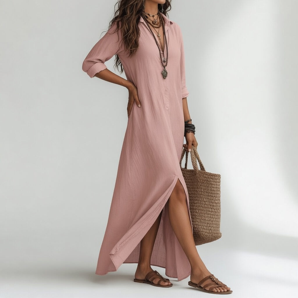 Violaine™ — Vestido largo tipo camisa de estilo bohemio y elegancia natural