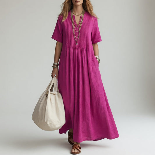 Pélagie™ — Vestido largo de algodón con cuello en V: libertad veraniega
