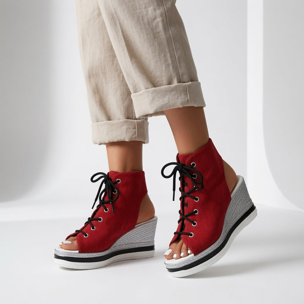 Lacéoline™ — Zapatillas con cuña, puntera abierta y cordones, de estilo urbano