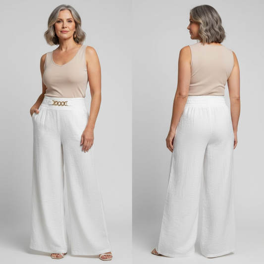 Évelyne™ — Pantalones Anchos de Cintura Alta con Efecto Moldeador